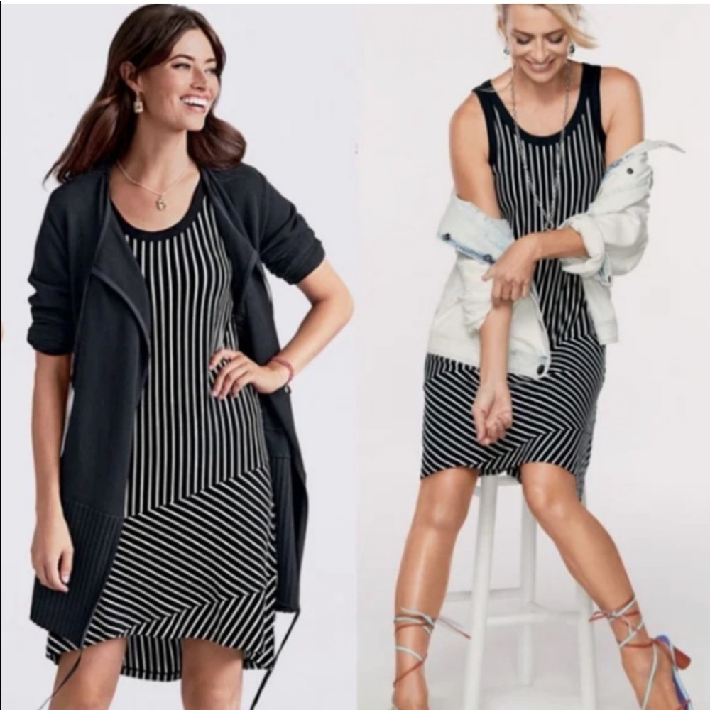 Cabi Wink Dress 5946 Black White Striped Sleeveless Shift Casual Workwear Sz M